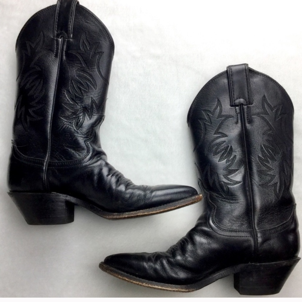 Justin brand western boots black leather SZ. 5 EUC
